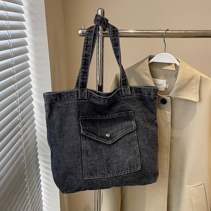 Sac à épaule en denim, sac de shopping à grande capacité