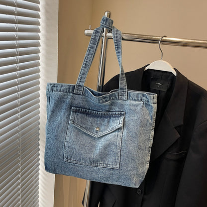 Sac à épaule en denim, sac de shopping à grande capacité