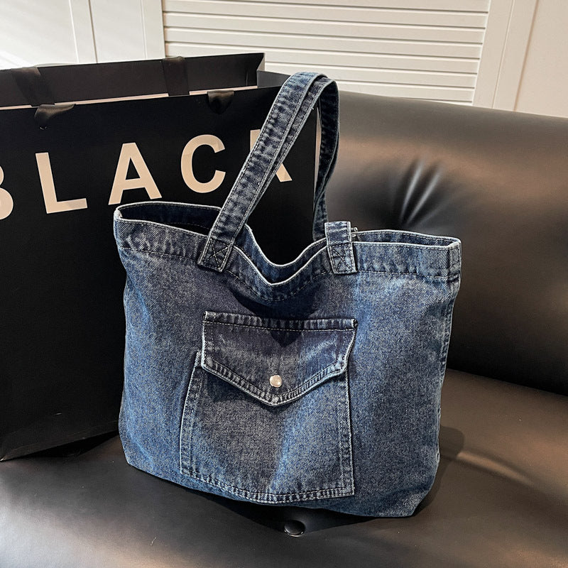 Sac à épaule en denim, sac de shopping à grande capacité