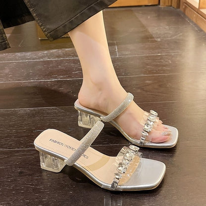 Sandales et mules grande taille pour femmes, mode, strass, talon épais.