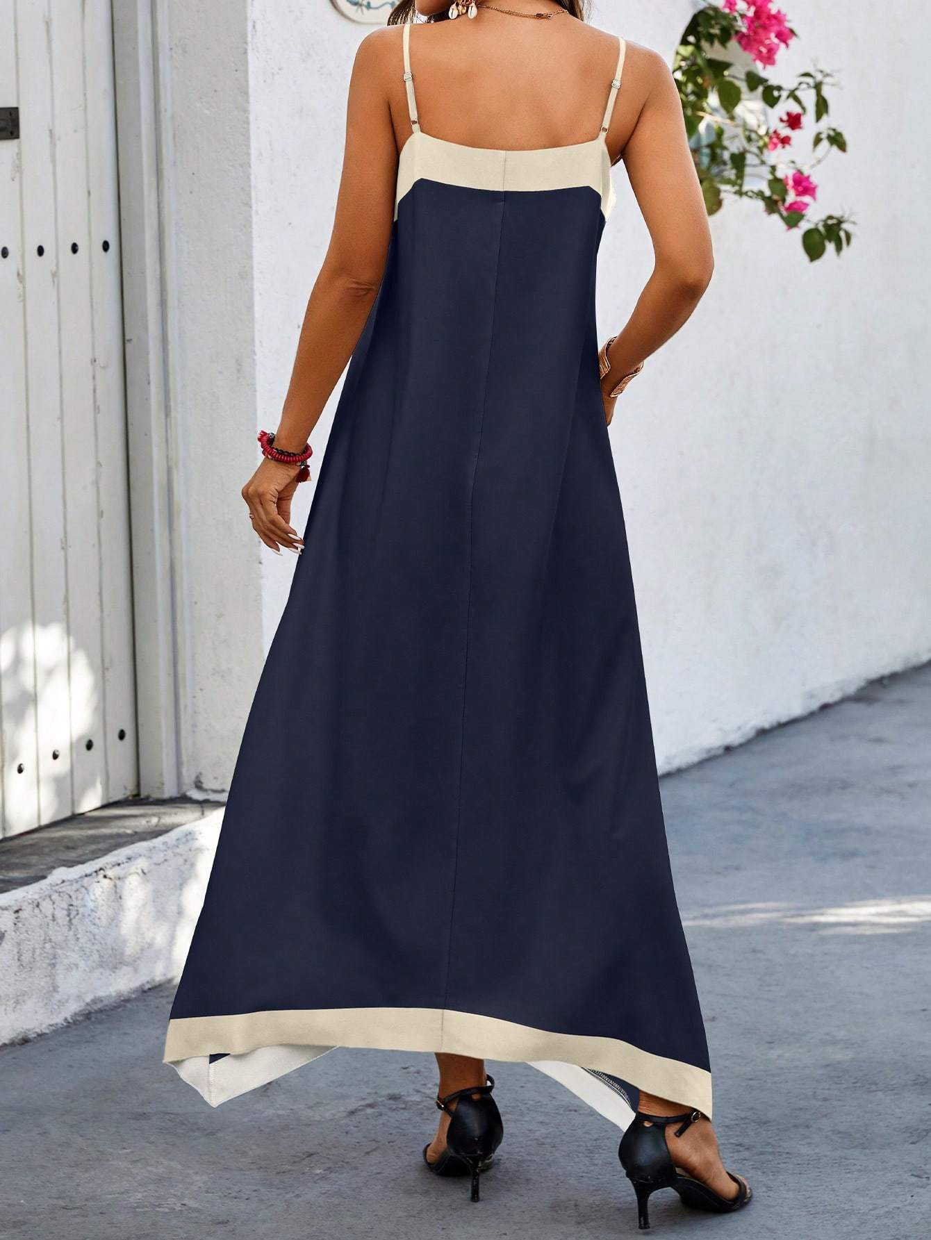 Robe longue d'été sans manches bicolore pour femmes, tenue décontractée.